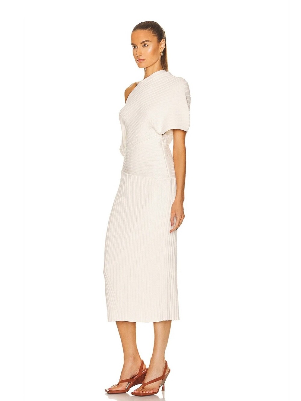 Cult Gaia Naunet Asymmetric neck knitted midi dress Off White Small - Picture 4 of 16